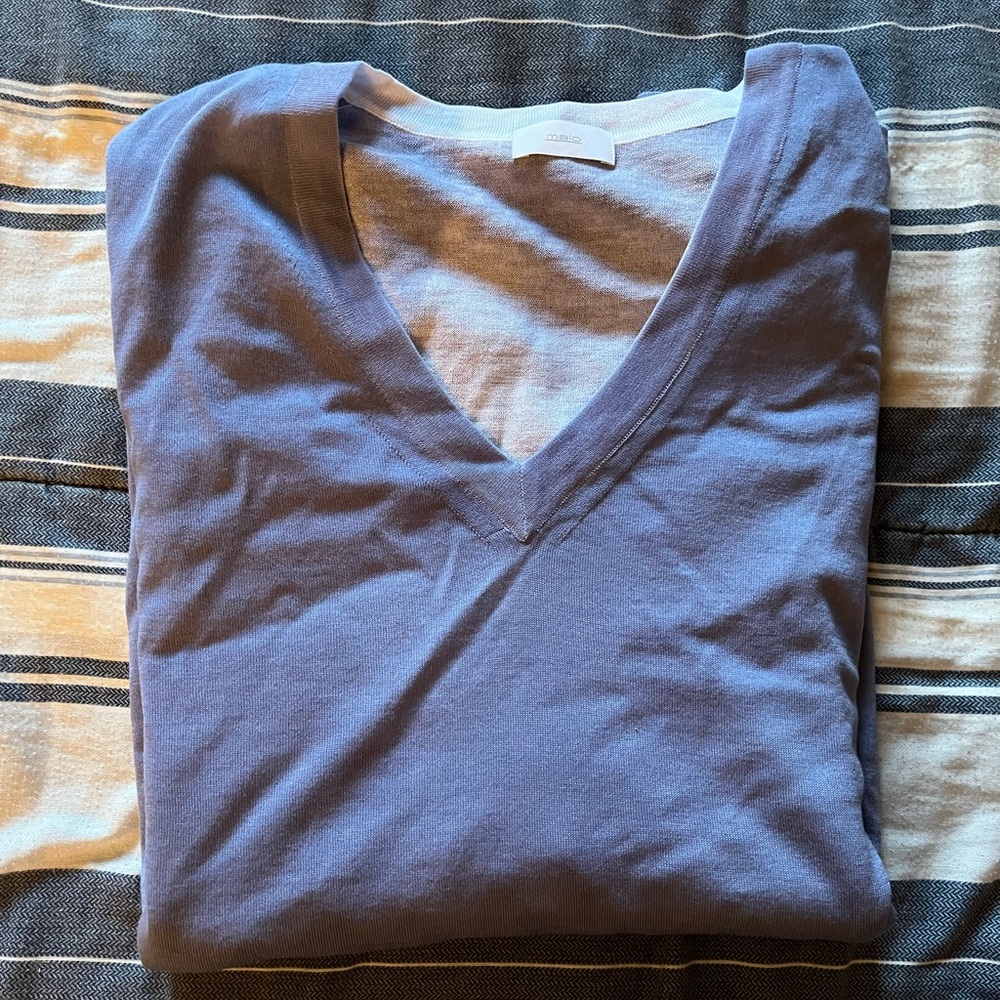 Men’s Designer XXL 2XL Malo Lightweight Blue Sweater V Neck